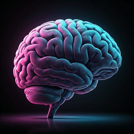 Abstract 3D digital brain structure glowing in purple and blue